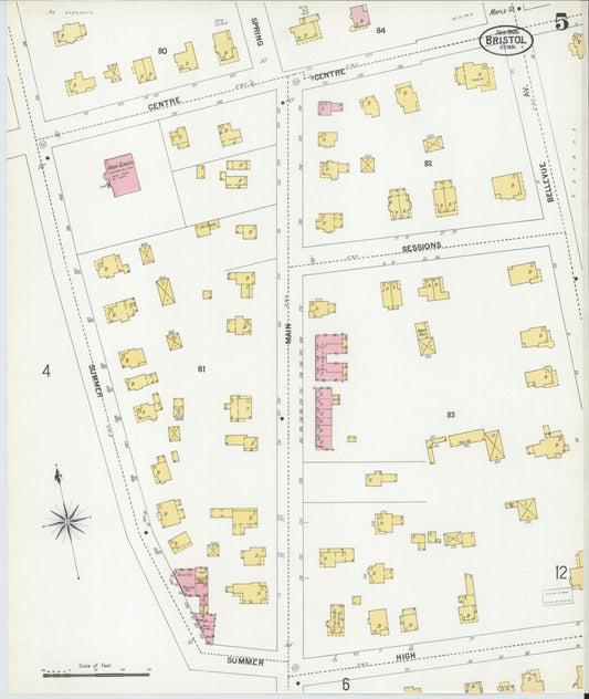 Sanborn Fire Insurance Map from Bristol, Hartford County, Connecticut (1900), Sheet #0005 - Historic Sanborn Fire Insurance Map Print, vintage old map wall art, antique decor, genealogy gift, Connecticut Connecticut map