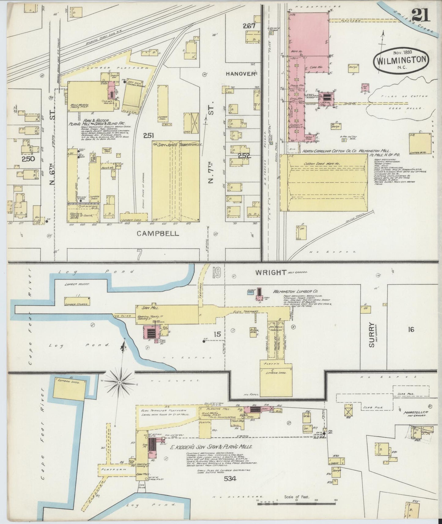 Sanborn Fire Insurance Map from Wilmington, New Hanover County, North Carolina (1893), Sheet #0021 - Complete Map Set gallery image, historic Sanborn map, vintage wall art, North Carolina North Carolina