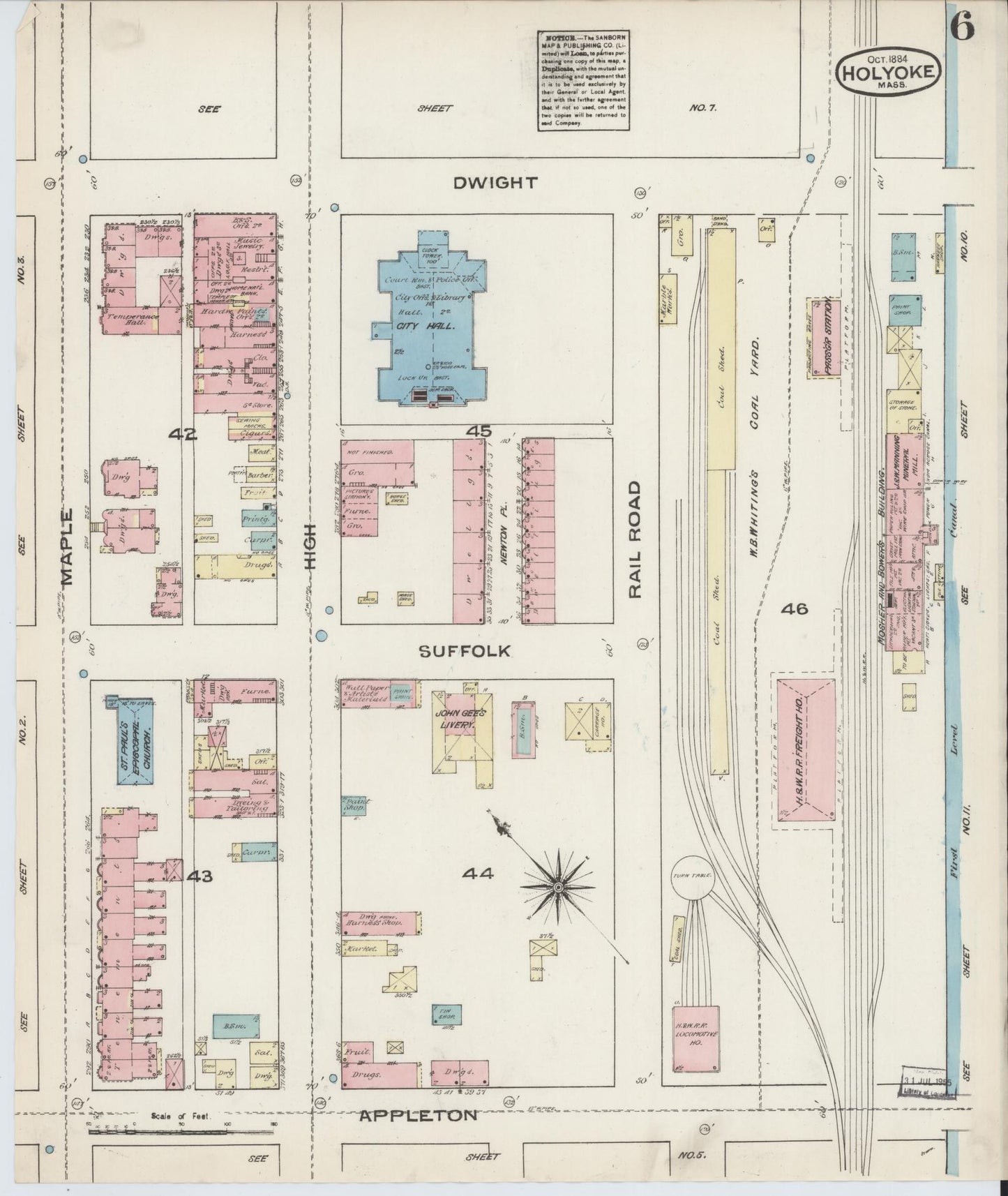 Sanborn Fire Insurance Map from Holyoke, Hampden County, Massachusetts (1884), Sheet #0006 - Complete Map Set gallery image, historic Sanborn map, vintage wall art, Massachusetts Massachusetts
