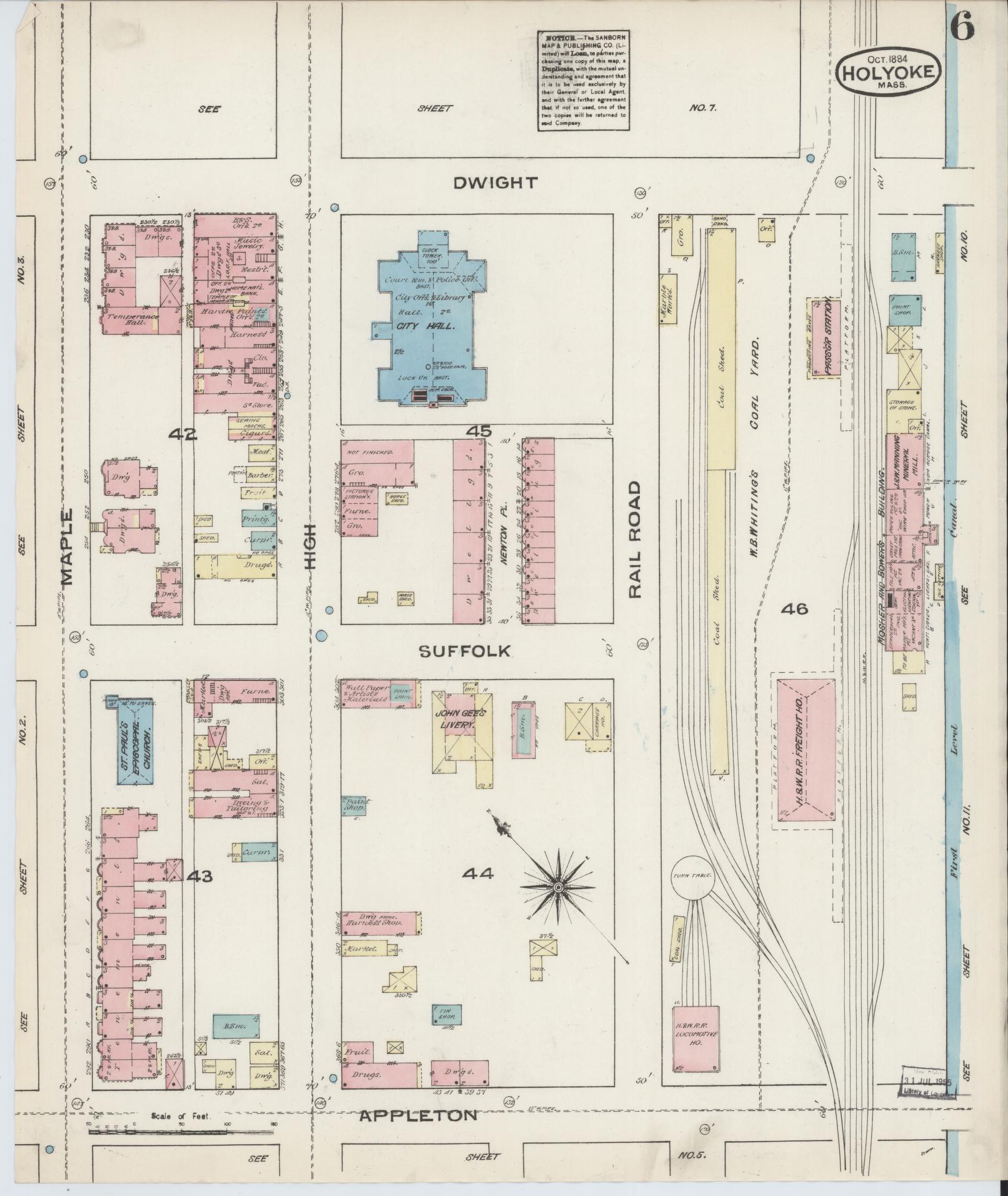 Sanborn Fire Insurance Map from Holyoke, Hampden County, Massachusetts (1884), Sheet #0006 - Complete Map Set gallery image, historic Sanborn map, vintage wall art, Massachusetts Massachusetts