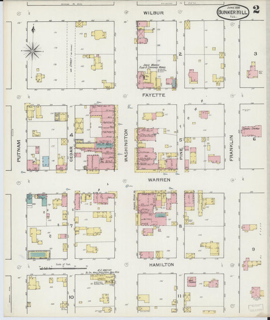 Sanborn Fire Insurance Map from Bunker Hill, Macoupin County, Illinois (1893), Sheet #0002 - Historic Sanborn Fire Insurance Map Print, vintage old map wall art, antique decor, genealogy gift, Illinois Illinois map