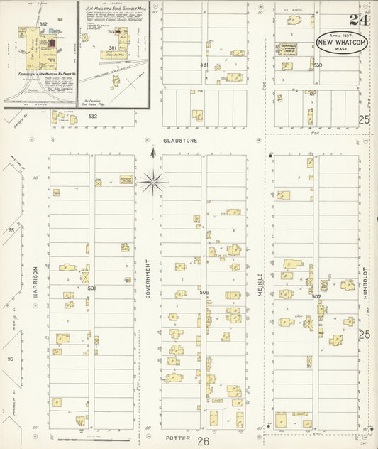 Sanborn Fire Insurance Map from New Whatcom, Whatcom County, Washington (1897), Sheet #0024 - Historic Sanborn Fire Insurance Map Print, vintage old map wall art, antique decor, genealogy gift, Washington Washington map