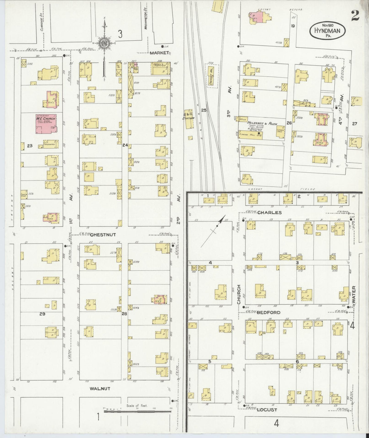 Sanborn Fire Insurance Map from Hyndman, Bedford County, Pennsylvania (1910), Sheet #0002 - Complete Map Set gallery image, historic Sanborn map, vintage wall art, Pennsylvania Pennsylvania