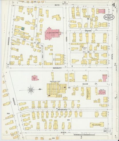 Sanborn Fire Insurance Map from Bangor, Penobscot County, Maine (1901), Sheet #0004 - Complete Map Set gallery image, historic Sanborn map, vintage wall art, Maine Maine