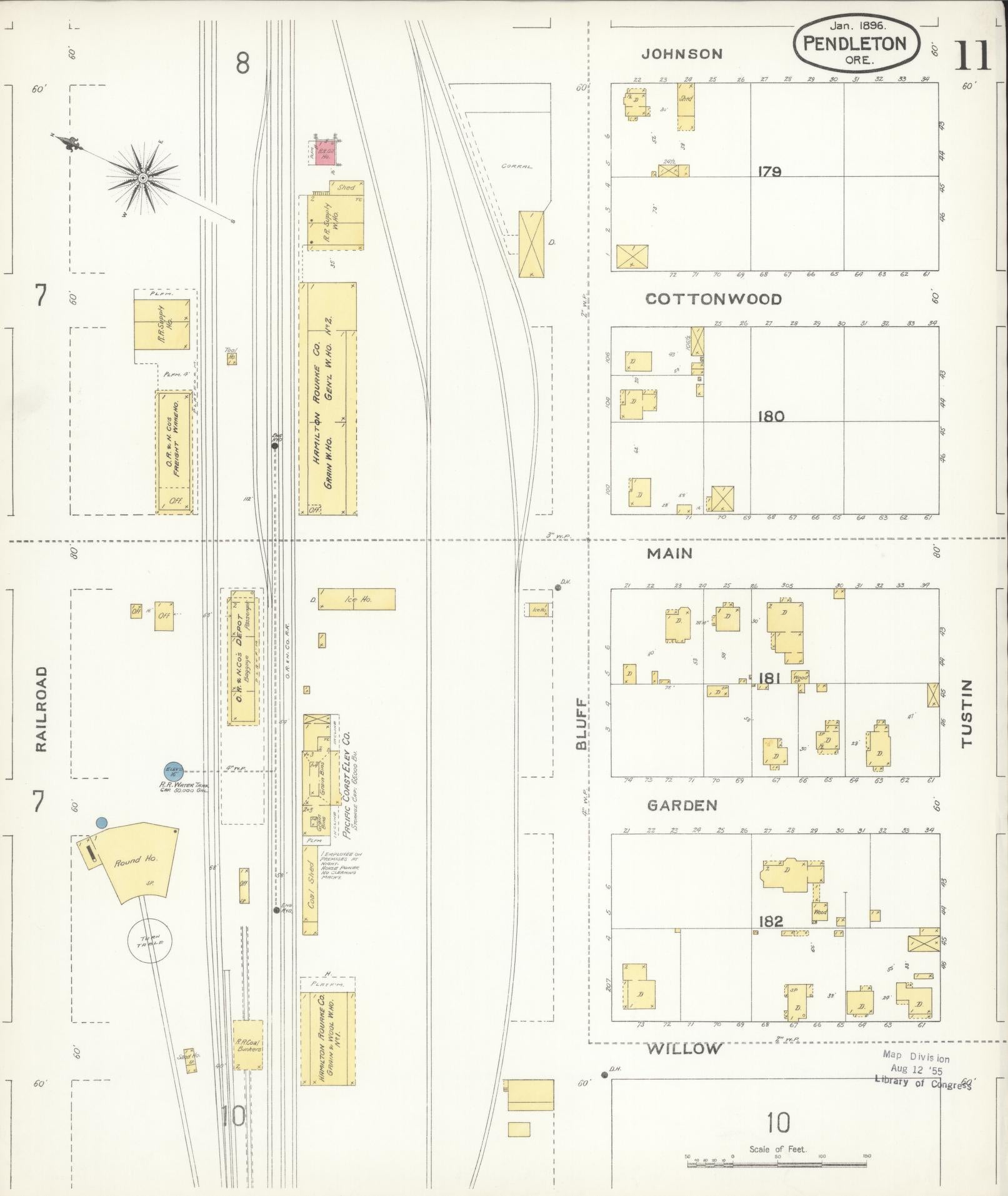 Sanborn Fire Insurance Map from Pendleton, Umatilla County, Oregon (1896), Sheet #0011 - Complete Map Set gallery image, historic Sanborn map, vintage wall art, Oregon Oregon