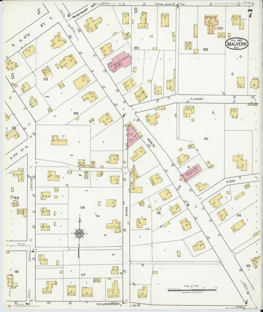 Sanborn Fire Insurance Map from Malvern, Hot Springs County, Arkansas (1920), Sheet #0007 - Historic Sanborn Fire Insurance Map Print, vintage old map wall art, antique decor, genealogy gift, Arkansas Arkansas map