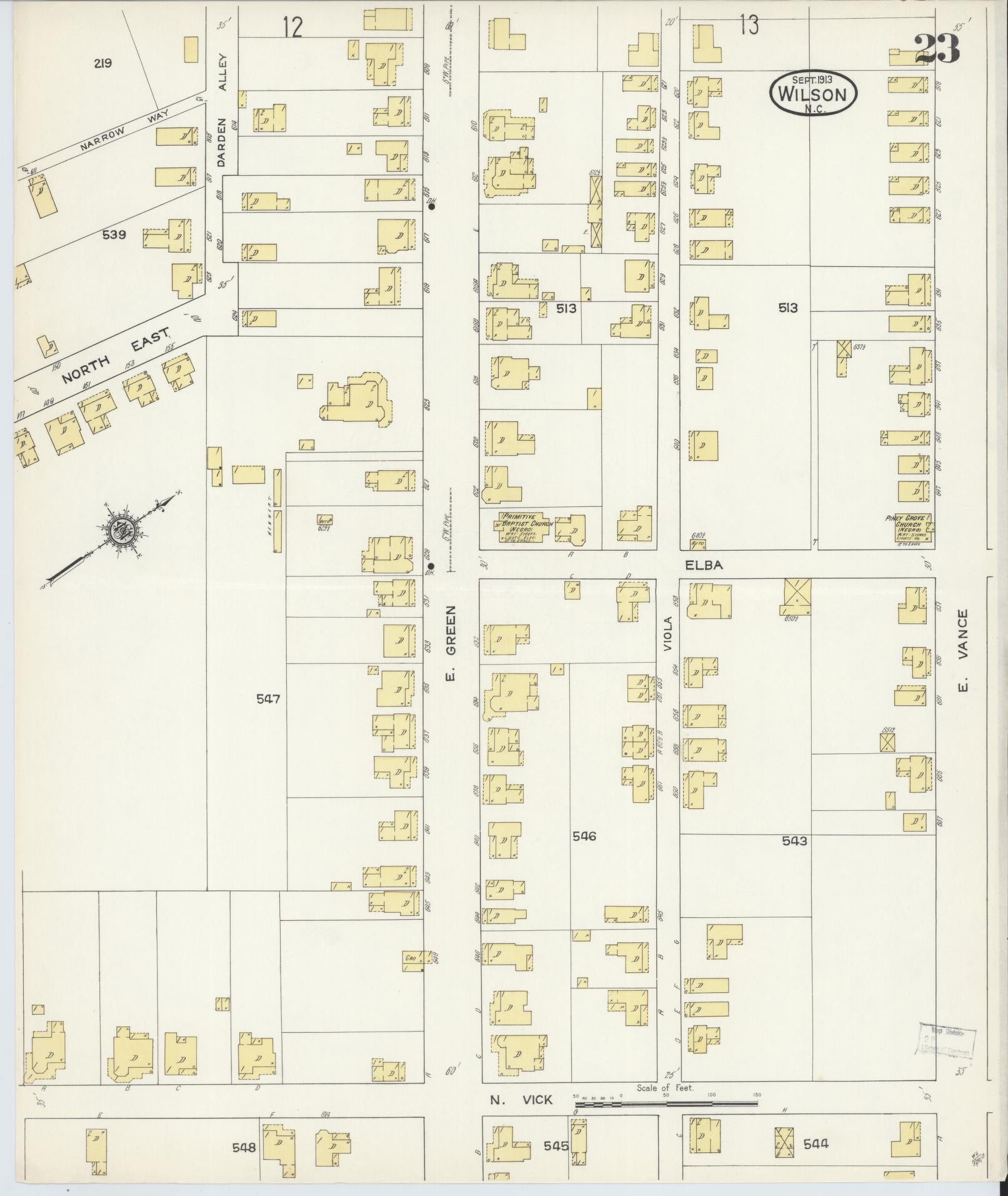 Sanborn Fire Insurance Map from Wilson, Wilson County, North Carolina (1913), Sheet #0023 - Complete Map Set gallery image, historic Sanborn map, vintage wall art, North Carolina North Carolina