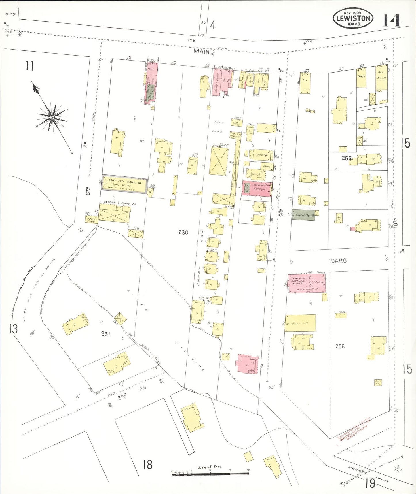 Sanborn Fire Insurance Map from Lewiston, Nez Perce County, Idaho (1909), Sheet #0014 - Historic Sanborn Fire Insurance Map Print, vintage old map wall art, antique decor, genealogy gift, Idaho Idaho map