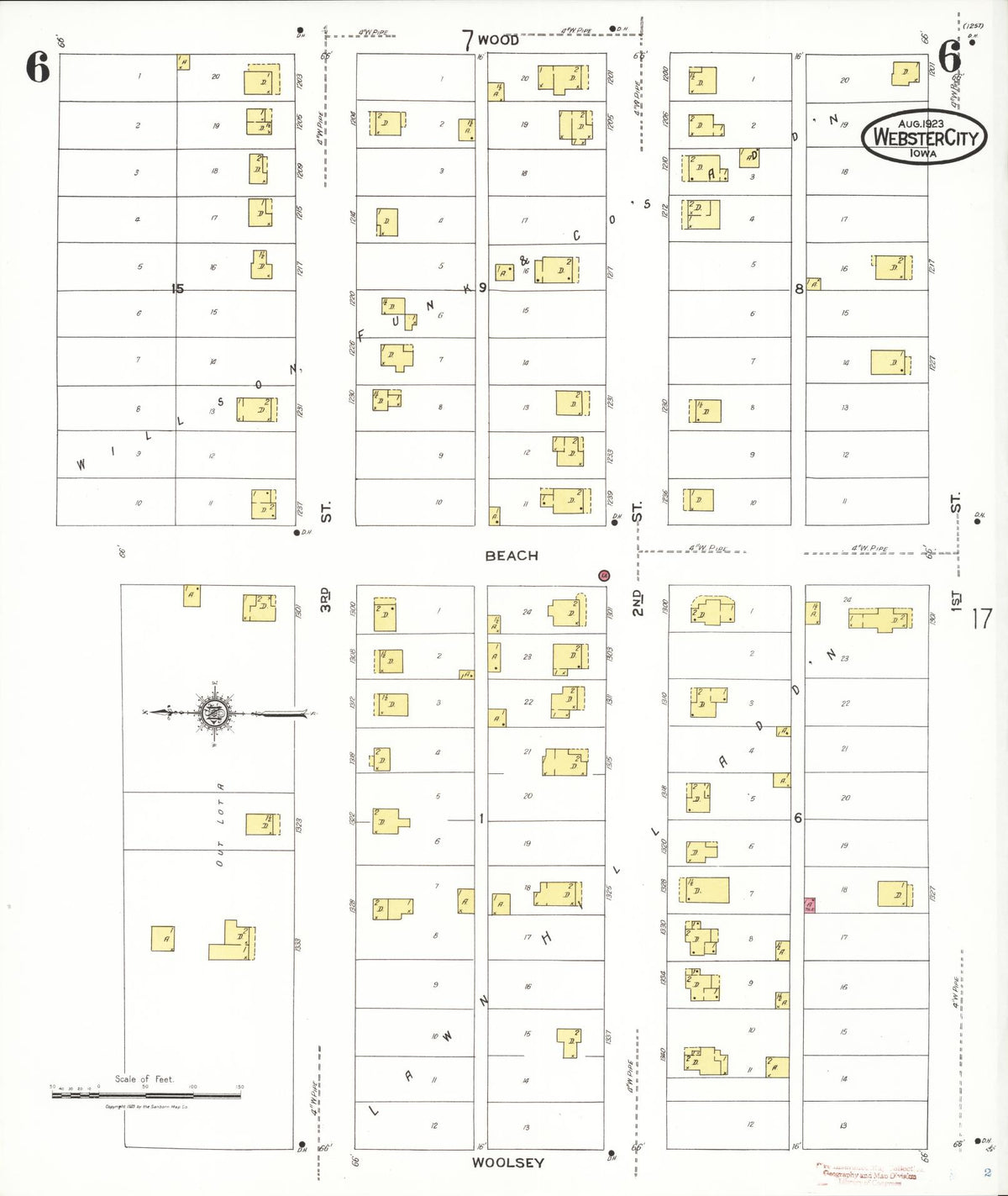 Sanborn Fire Insurance Map from Webster City, Hamilton County, Iowa (1923), Sheet #0006 - Historic Sanborn Fire Insurance Map Print, vintage old map wall art