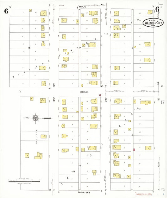 Sanborn Fire Insurance Map from Webster City, Hamilton County, Iowa (1923), Sheet #0006 - Historic Sanborn Fire Insurance Map Print, vintage old map wall art