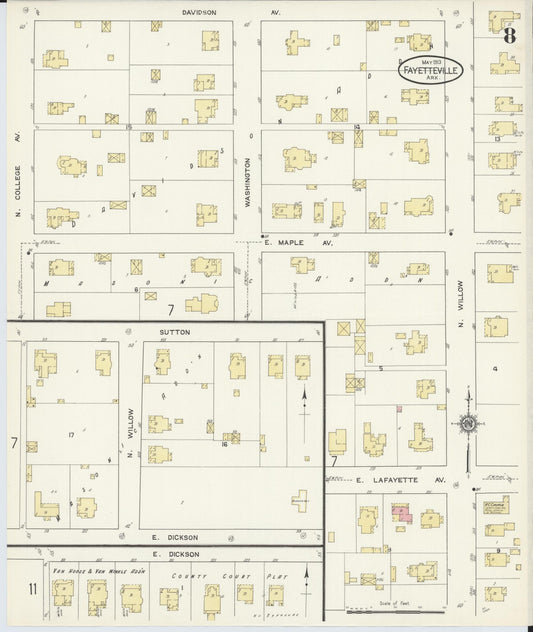 Sanborn Fire Insurance Map from Fayetteville, Washington County, Arkansas (1913), Sheet #0008 - Historic Sanborn Fire Insurance Map Print, vintage old map wall art, antique decor, genealogy gift, Arkansas Arkansas map