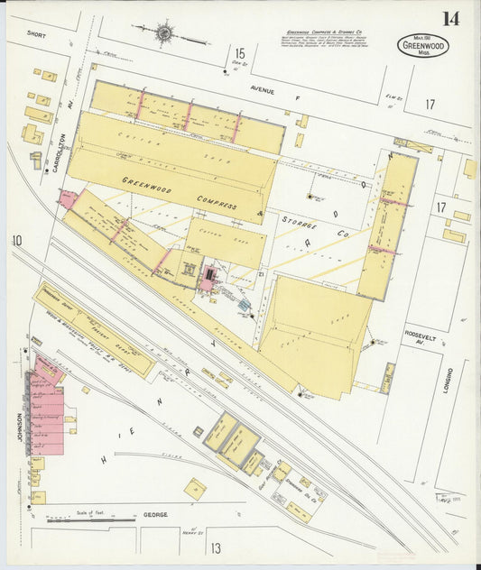 Sanborn Fire Insurance Map from Greenwood, Leflore County, Mississippi (1911), Sheet #0014 - Historic Sanborn Fire Insurance Map Print, vintage old map wall art, antique decor, genealogy gift, Mississippi Mississippi map