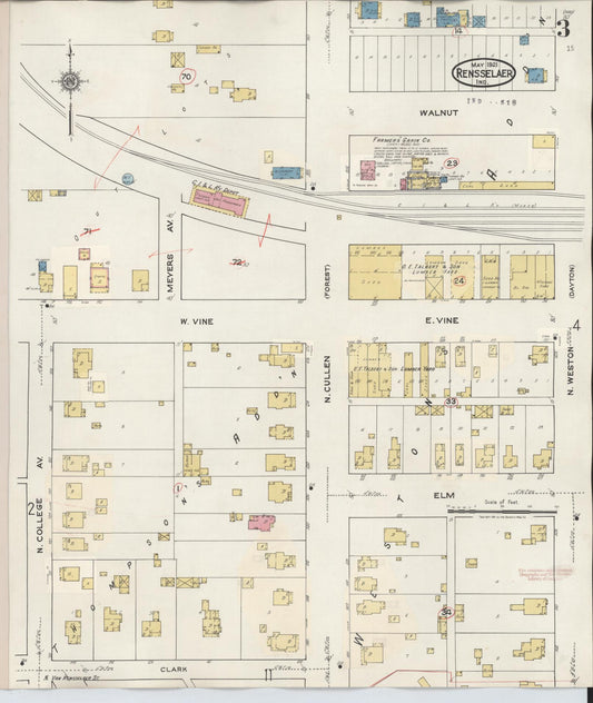 Sanborn Fire Insurance Map from Rensselaer, Jasper County, Indiana (1942), Sheet #0003 - Historic Sanborn Fire Insurance Map Print, vintage old map wall art, antique decor, genealogy gift, Indiana Indiana map