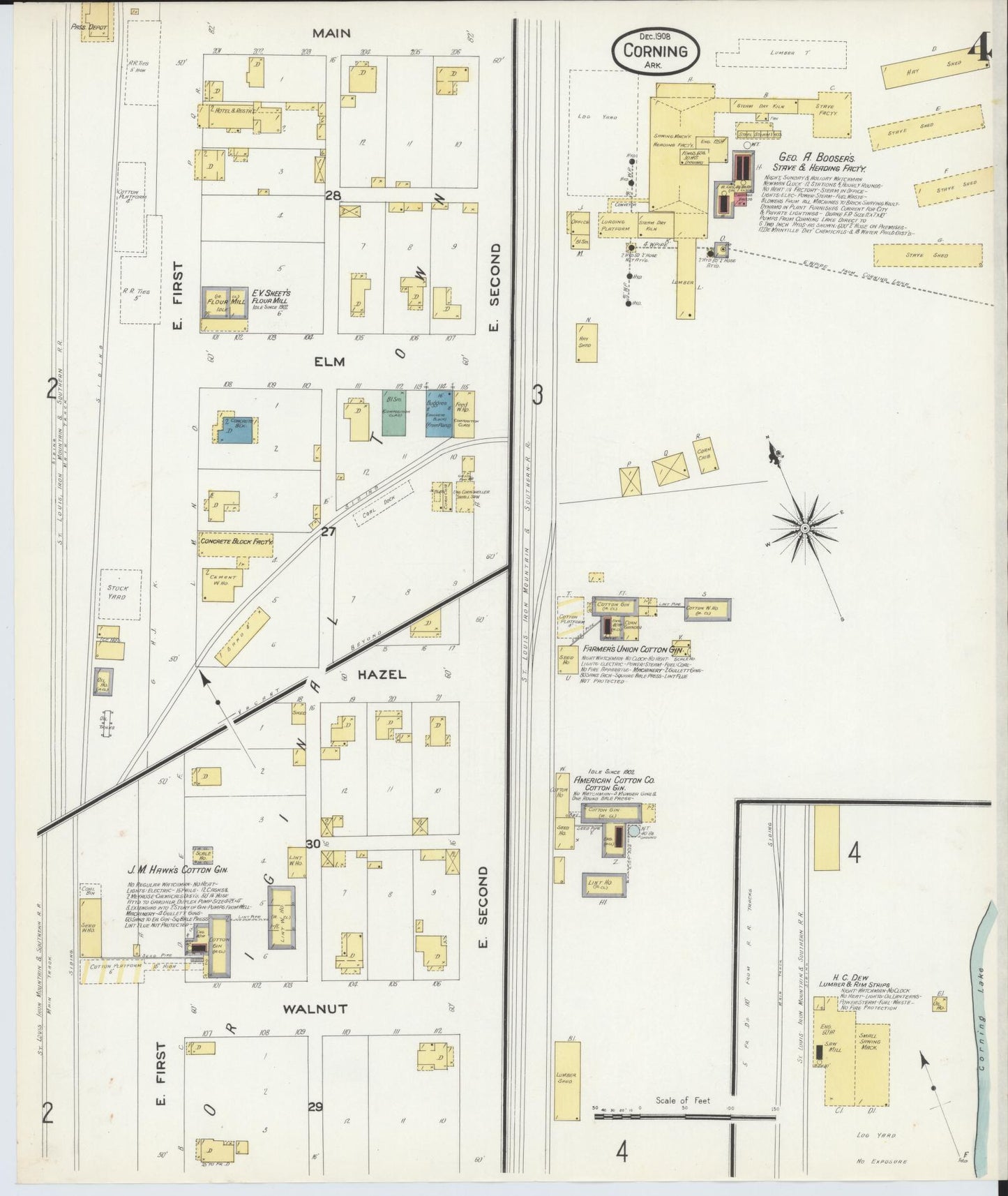 Sanborn Fire Insurance Map from Corning, Clay County, Arkansas (1908), Sheet #0004 - Historic Sanborn Fire Insurance Map Print, vintage old map wall art, antique decor, genealogy gift, Arkansas Arkansas map