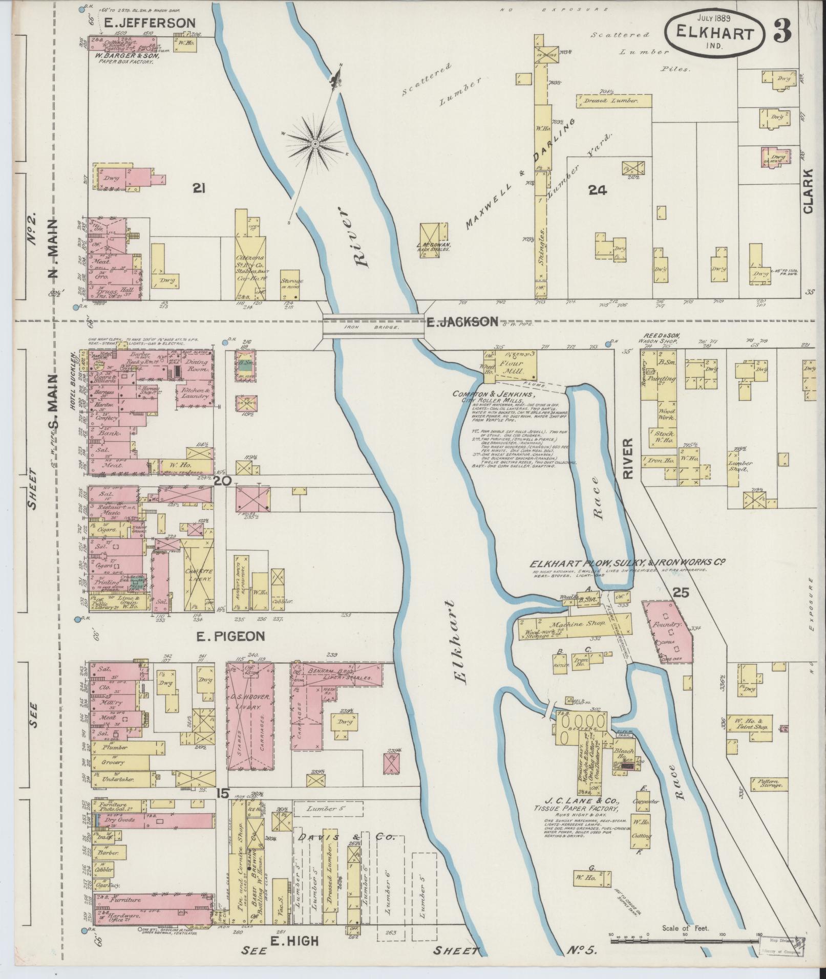 Sanborn Fire Insurance Map from Elkhart, Elkhart County, Indiana (1889), Sheet #0003 - Complete Map Set gallery image, historic Sanborn map, vintage wall art, Indiana Indiana
