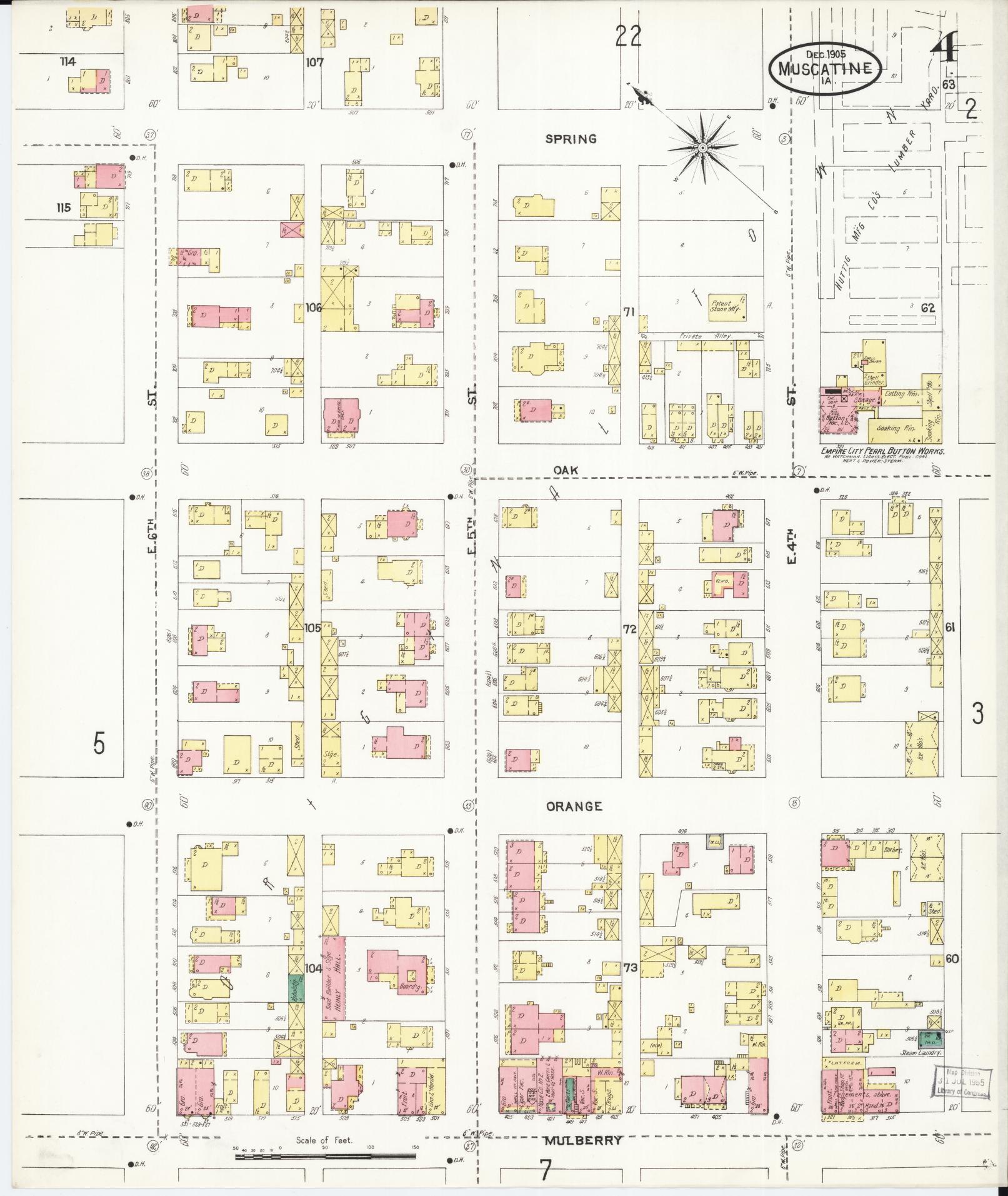 Sanborn Fire Insurance Map from Muscatine, Muscatine County, Iowa (1905), Sheet #0004 - Historic Sanborn Fire Insurance Map Print