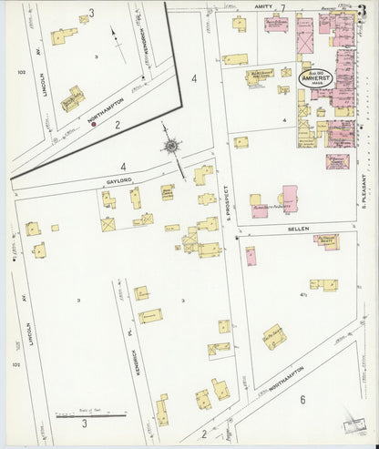 Sanborn Fire Insurance Map from Amherst, Hampshire County, Massachusetts (1910), Sheet #0003 - Historic Sanborn Fire Insurance Map Print, vintage old map wall art, antique decor, genealogy gift, Massachusetts Massachusetts map