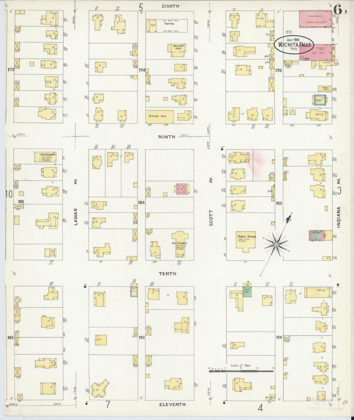 Sanborn Fire Insurance Map from Wichita Falls, Wichita County, Texas (1908), Sheet #0006 - Complete Map Set gallery image, historic Sanborn map, vintage wall art, Texas Texas