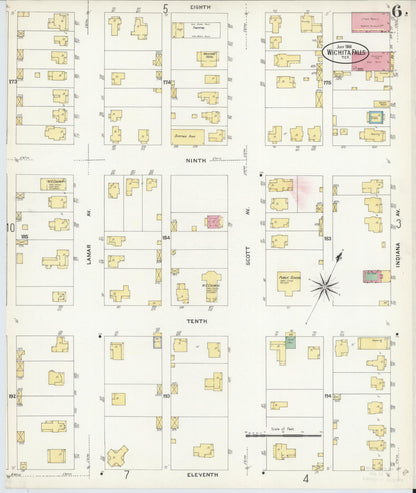 Sanborn Fire Insurance Map from Wichita Falls, Wichita County, Texas (1908), Sheet #0006 - Complete Map Set gallery image, historic Sanborn map, vintage wall art, Texas Texas