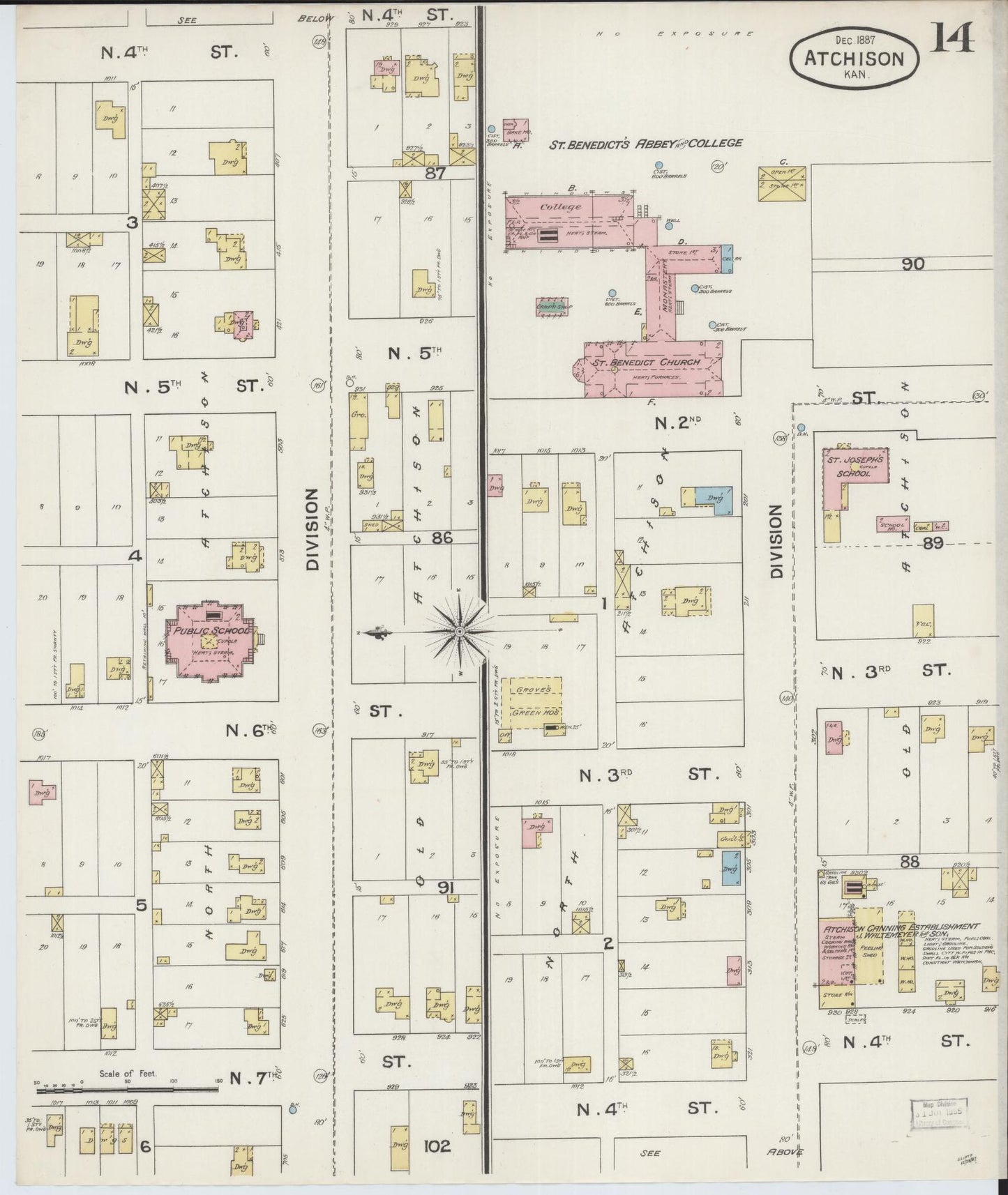 Sanborn Fire Insurance Map from Atchison, Atchison County, Kansas (1887), Sheet #0014 - Complete Map Set gallery image, historic Sanborn map, vintage wall art, Kansas Kansas