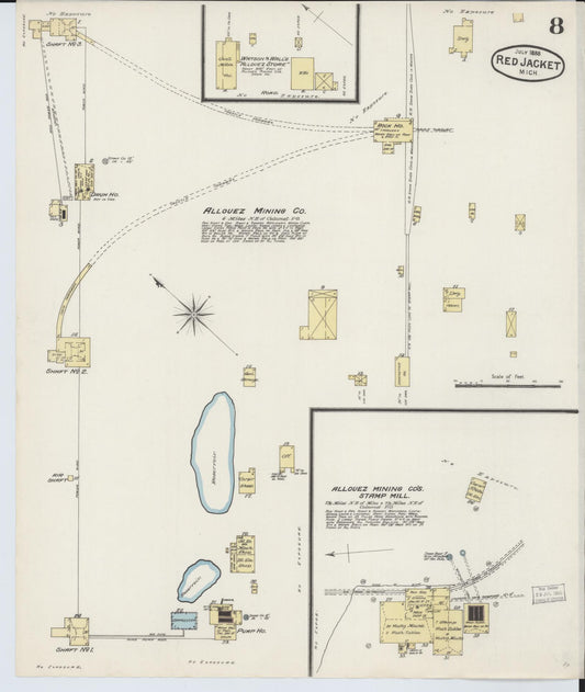 Sanborn Fire Insurance Map from Red Jacket, Houghton County, Michigan (1888), Sheet #0008 - Historic Sanborn Fire Insurance Map Print, vintage old map wall art, antique decor, genealogy gift, Michigan Michigan map