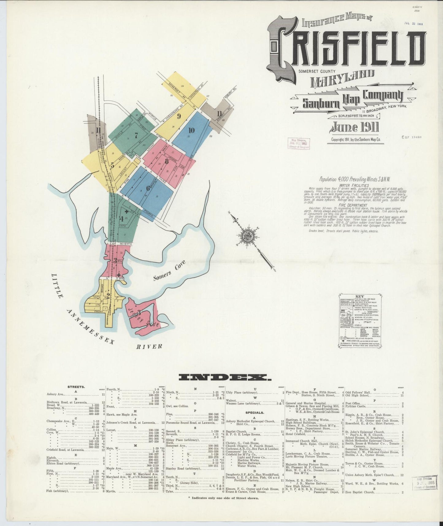 Sanborn Fire Insurance Map from Crisfield, Somerset County, Maryland (1911), Sheet #0001 - Historic Sanborn Fire Insurance Map Print, vintage old map wall art, antique decor, genealogy gift, Maryland Maryland map