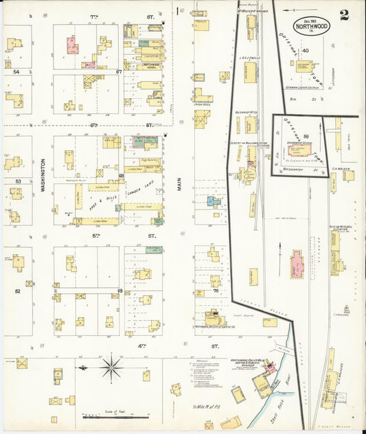 Sanborn Fire Insurance Map from Northwood, Worth County, Iowa (1901), Sheet #0002 - Historic Sanborn Fire Insurance Map Print, vintage old map wall art