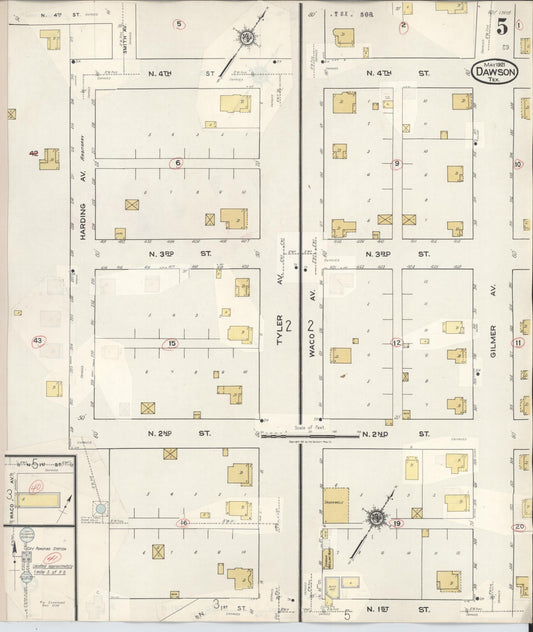 Sanborn Fire Insurance Map from Dawson, Navarro County, Texas (1943), Sheet #0005 - Historic Sanborn Fire Insurance Map Print, vintage old map wall art, antique decor, genealogy gift, Texas Texas map
