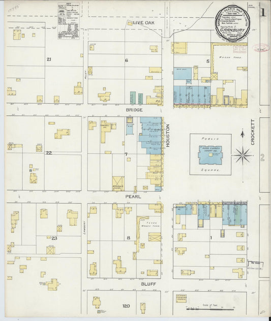 Sanborn Fire Insurance Map from Granbury, Hood County, Texas (1893), Sheet #0001 - Complete Map Set gallery image, historic Sanborn map, vintage wall art, Texas Texas