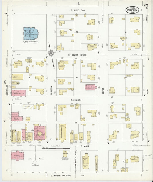 Sanborn Fire Insurance Map from Cuero, De Witt County, Texas (1912), Sheet #0007 - Historic Sanborn Fire Insurance Map Print, vintage old map wall art, antique decor, genealogy gift, Texas Texas map