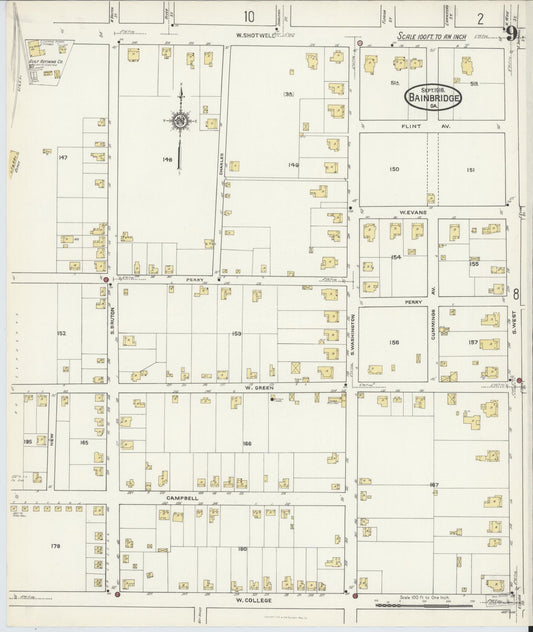 Sanborn Fire Insurance Map from Bainbridge, Decatur County, Georgia (1916), Sheet #0009 - Historic Sanborn Fire Insurance Map Print, vintage old map wall art, antique decor, genealogy gift, Georgia Georgia map