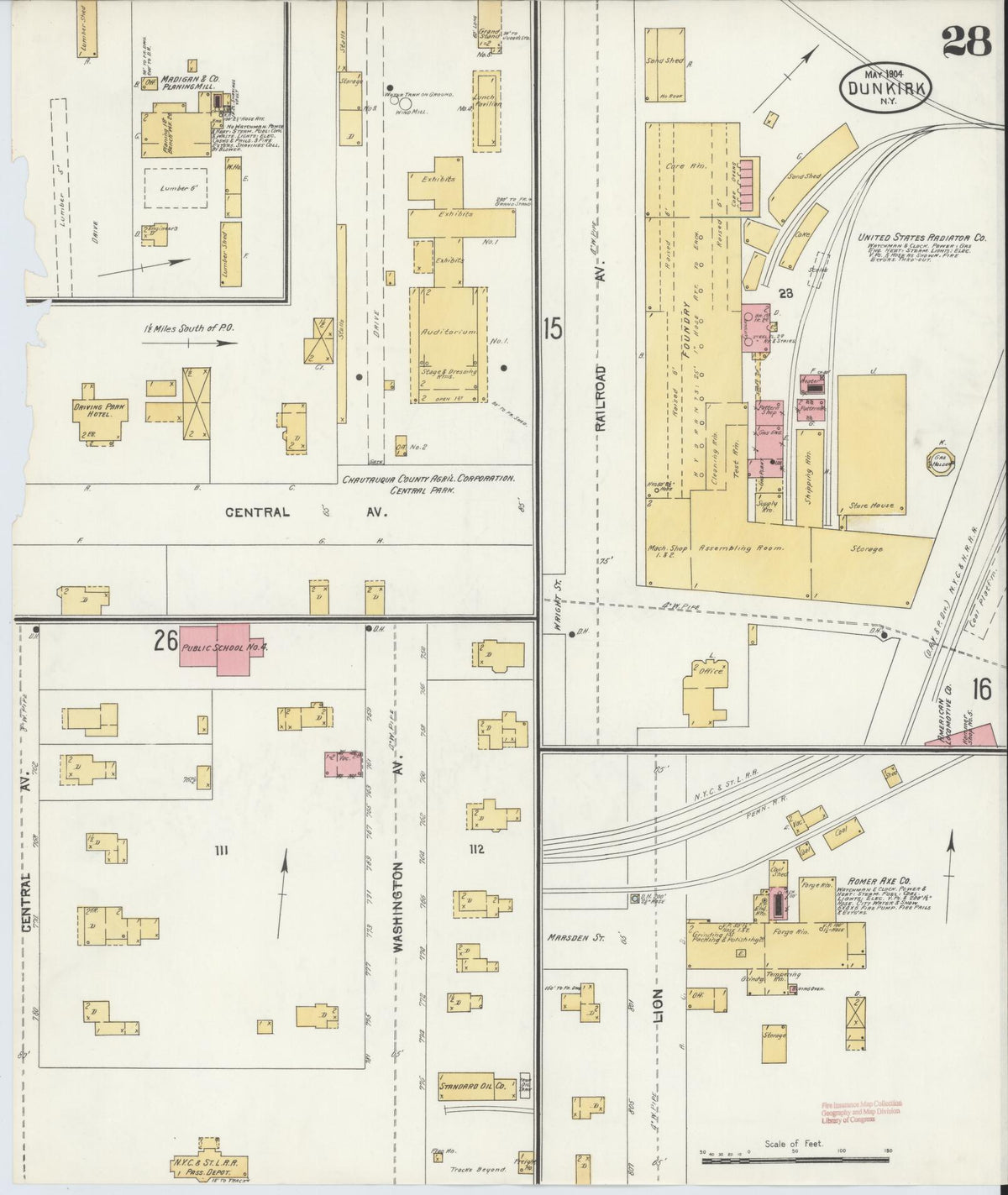 Sanborn Fire Insurance Map from Dunkirk, Chautauqua County, New York (1904), Sheet #0028 - Historic Sanborn Fire Insurance Map Print, vintage old map wall art, antique decor, genealogy gift, New York New York map