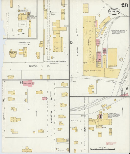 Sanborn Fire Insurance Map from Dunkirk, Chautauqua County, New York (1904), Sheet #0028 - Historic Sanborn Fire Insurance Map Print, vintage old map wall art, antique decor, genealogy gift, New York New York map