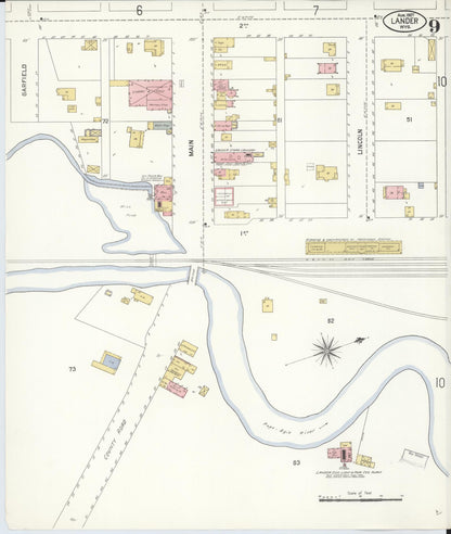 Sanborn Fire Insurance Map from Lander, Fremont County, Wyoming (1907), Sheet #0009 - Complete Map Set gallery image, historic Sanborn map, vintage wall art, Wyoming Wyoming