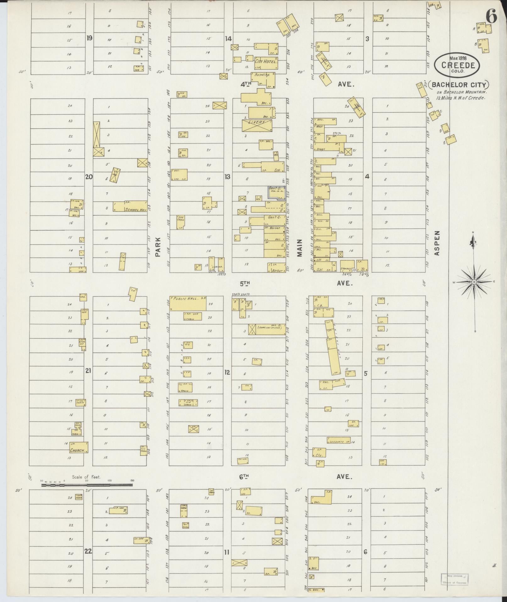 Sanborn Fire Insurance Map from Creede, Mineral County, Colorado (1898), Sheet #0006 - Historic Sanborn Fire Insurance Map Print, vintage old map wall art, antique decor, genealogy gift, Colorado Colorado map