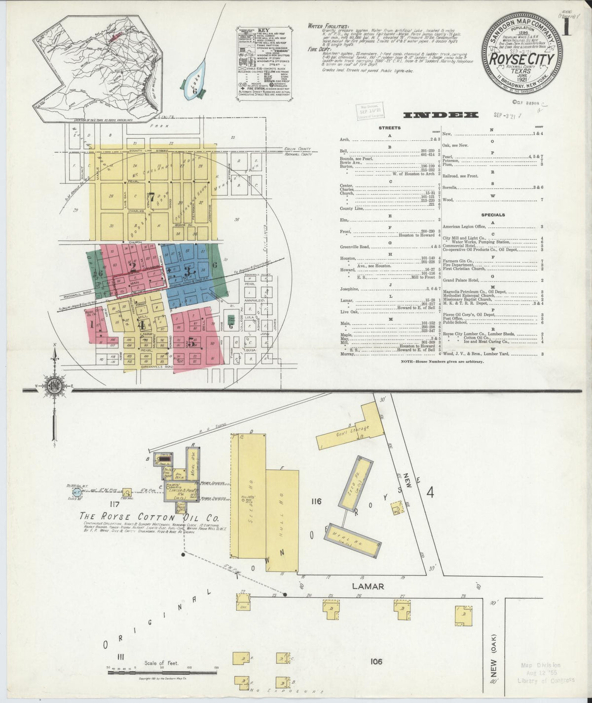 Sanborn Fire Insurance Map from Royse City, Rockwell County, Texas (1921), Sheet #0001 - Historic Sanborn Fire Insurance Map Print, vintage old map wall art, antique decor, genealogy gift, Texas Texas map