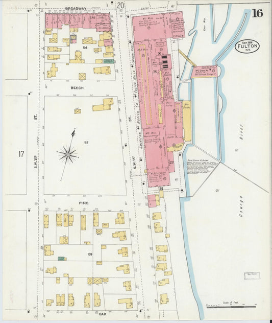Sanborn Fire Insurance Map from Fulton, Oswego County, New York (1906), Sheet #0016 - Historic Sanborn Fire Insurance Map Print, vintage old map wall art, antique decor, genealogy gift, New York New York map