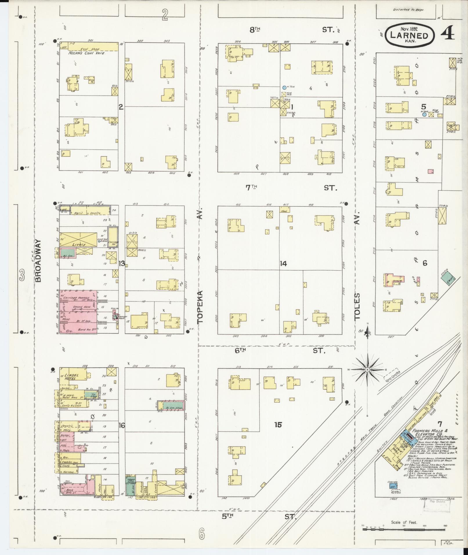Sanborn Fire Insurance Map from Larned, Pawnee County, Kansas (1892), Sheet #0004 - Complete Map Set gallery image, historic Sanborn map, vintage wall art, Kansas Kansas