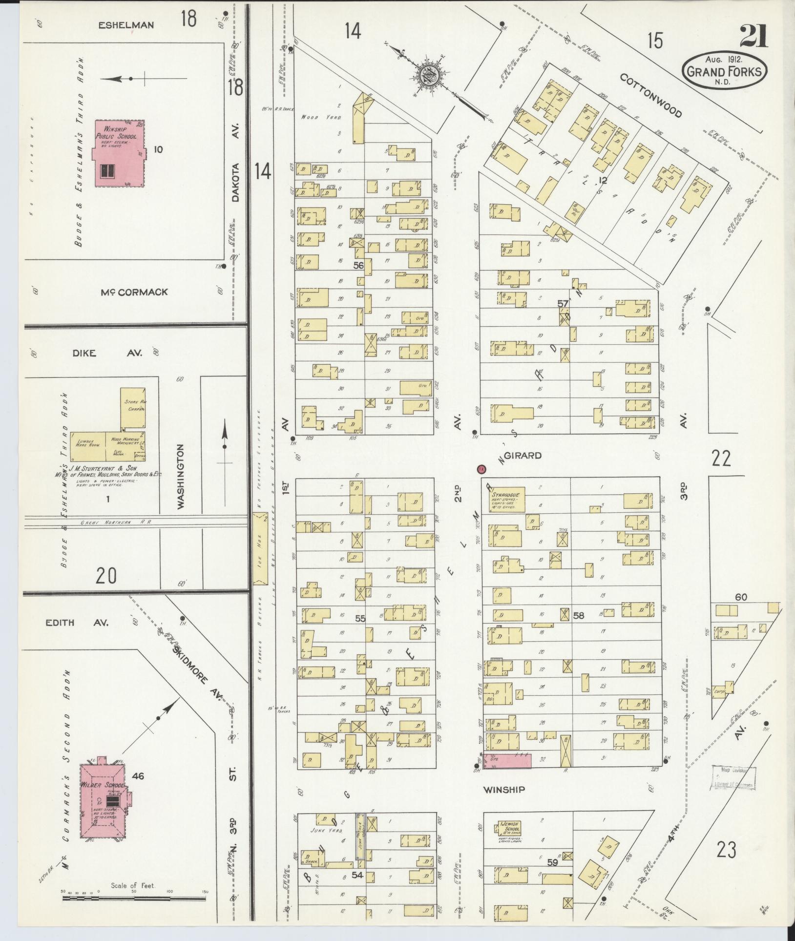 Sanborn Fire Insurance Map from Grand Forks, Grand Forks County, North Dakota (1912), Sheet #0021 - Complete Map Set gallery image, historic Sanborn map, vintage wall art, North Dakota North Dakota