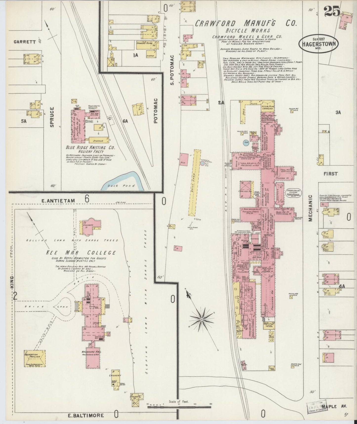 Washington, Maryland - 1897 - Sanborn Fire Insurance Map, Sheet #0025 - Historic Sanborn Fire Insurance Map Print, Washington Maryland 1897 0025 vintage old map wall art