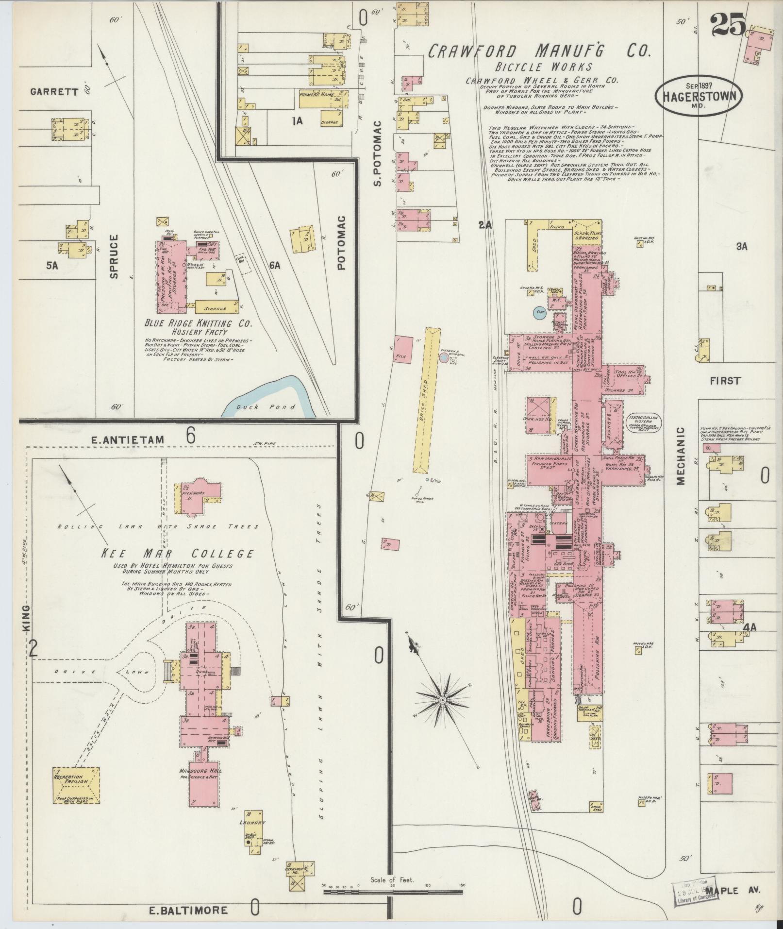Washington, Maryland - 1897 - Sanborn Fire Insurance Map, Sheet #0025 - Historic Sanborn Fire Insurance Map Print, Washington Maryland 1897 0025 vintage old map wall art