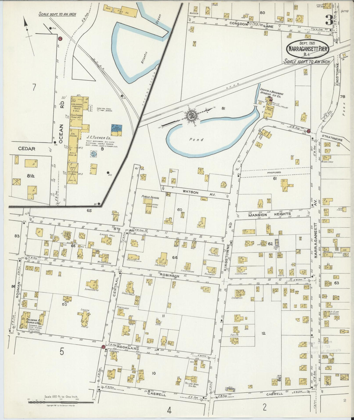 Sanborn Fire Insurance Map from Narragansett Pier, Washington County, Rhode Island (1921), Sheet #0003 - Historic Sanborn Fire Insurance Map Print, vintage old map wall art, antique decor, genealogy gift, Rhode Island Rhode Island map