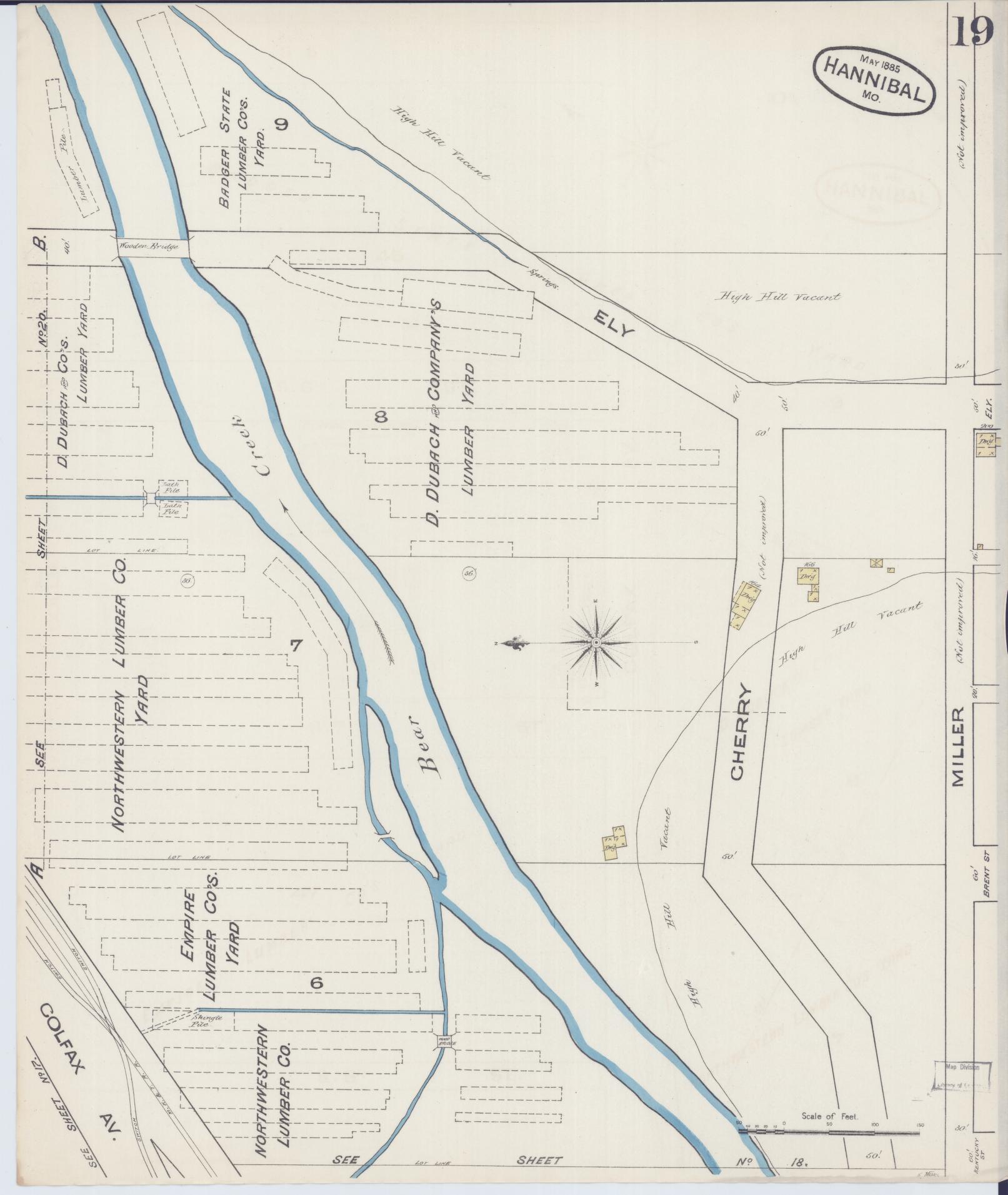 Sanborn Fire Insurance Map from Hannibal, Marion County, Missouri (1885), Sheet #0019 - Complete Map Set gallery image, historic Sanborn map, vintage wall art, Missouri Missouri