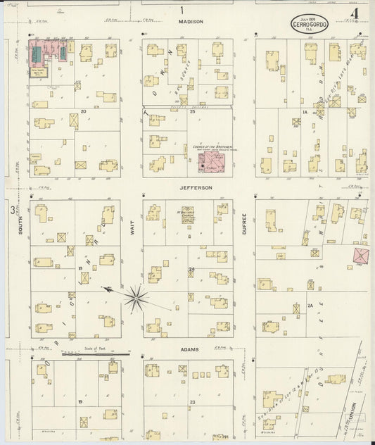 Sanborn Fire Insurance Map from Cerro Gordo, Piatt County, Illinois (1909), Sheet #0004 - Historic Sanborn Fire Insurance Map Print, vintage old map wall art, antique decor, genealogy gift, Illinois Illinois map