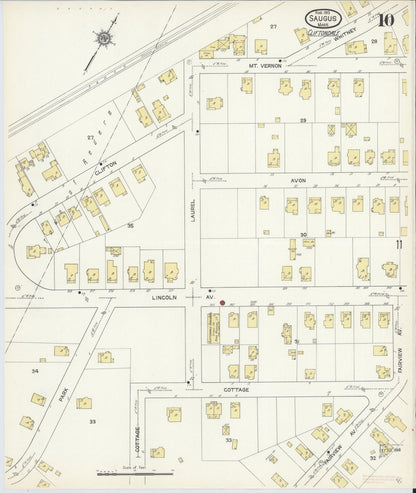 Sanborn Fire Insurance Map from Saugus, Essex County, Massachusetts (1913), Sheet #0010 - Historic Sanborn Fire Insurance Map Print, vintage old map wall art, antique decor, genealogy gift, Massachusetts Massachusetts map