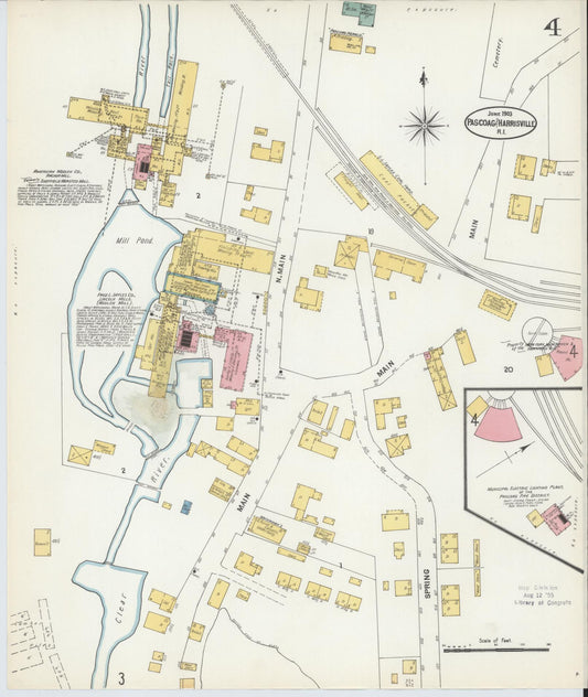 Sanborn Fire Insurance Map from Pascoag, Providence County, Rhode Island (1903), Sheet #0004 - Historic Sanborn Fire Insurance Map Print, vintage old map wall art, antique decor, genealogy gift, Rhode Island Rhode Island map