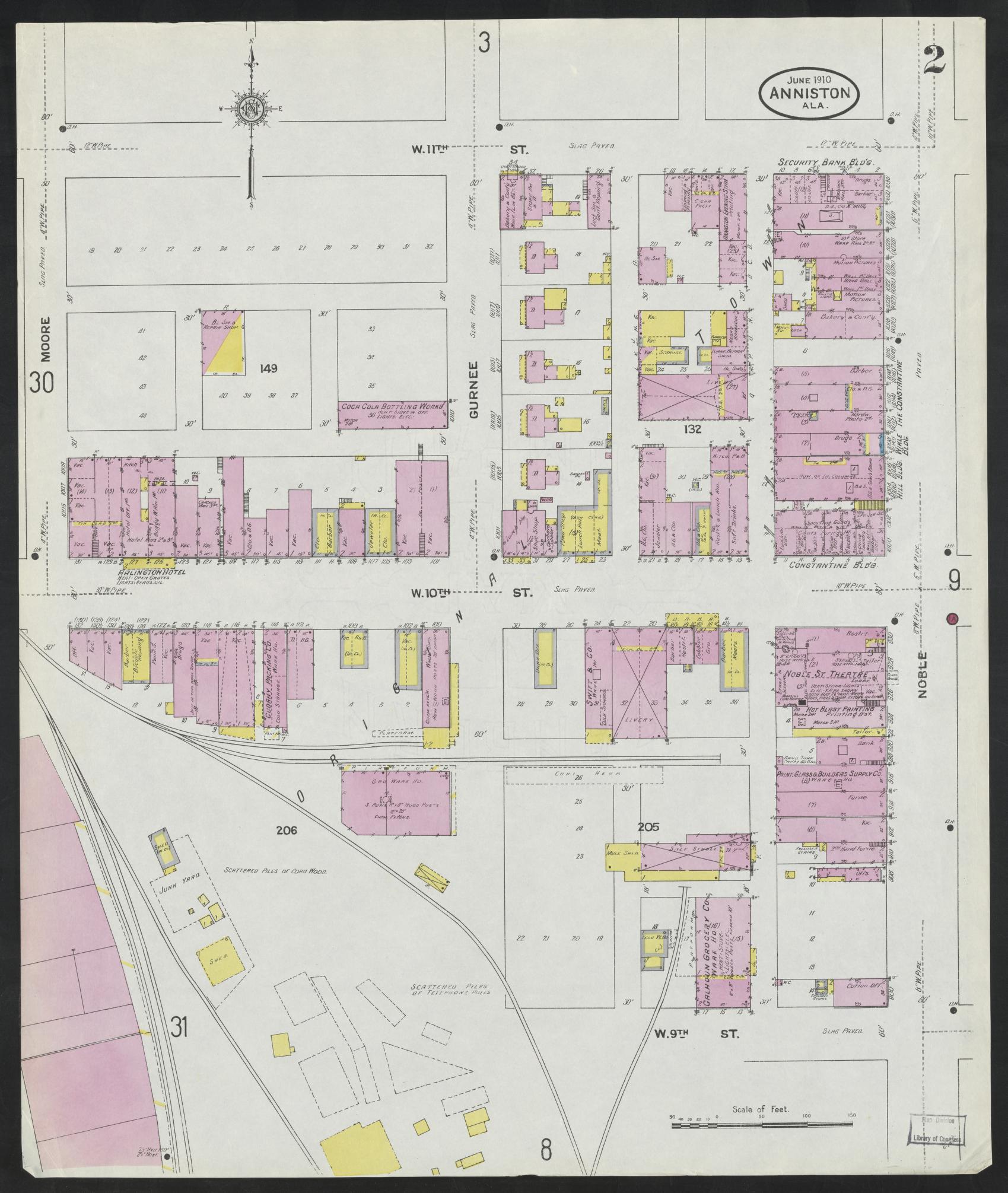 Sanborn Fire Insurance Map from Anniston, Calhoun County, Alabama (1910), Sheet #0002 - Complete Map Set gallery image, historic Sanborn map, vintage wall art, Alabama Alabama