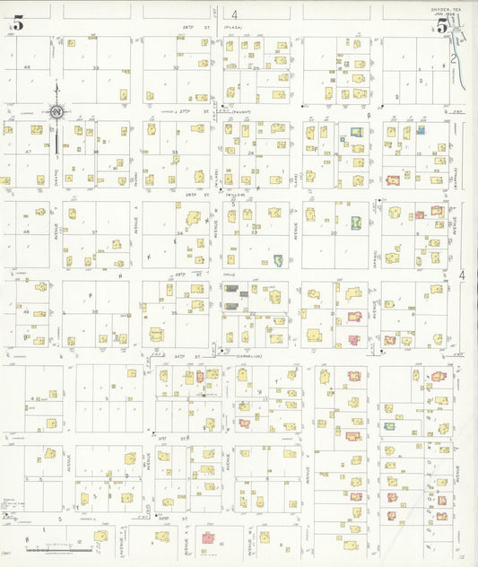 Sanborn Fire Insurance Map from Snyder, Scurry County, Texas (1936), Sheet #0005 - Historic Sanborn Fire Insurance Map Print, vintage old map wall art, antique decor, genealogy gift, Texas Texas map