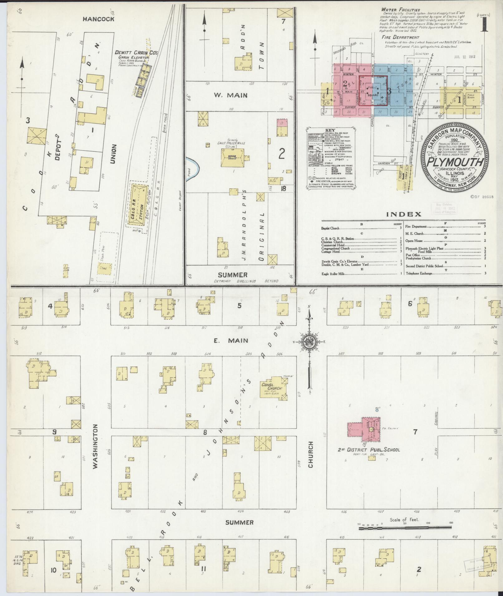 Sanborn Fire Insurance Map from Plymouth, Hancock County, Illinois (1912), Sheet #0001 - Complete Map Set gallery image, historic Sanborn map, vintage wall art, Illinois Illinois