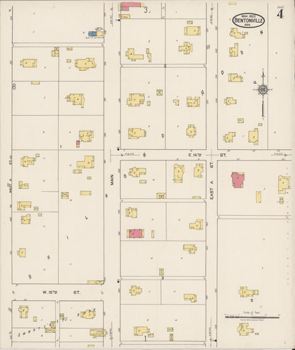 Sanborn Fire Insurance Map from Bentonville, Benton County, Arkansas (1922), Sheet #0004 - Complete Map Set gallery image, historic Sanborn map, vintage wall art, Arkansas Arkansas